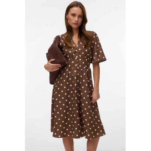 VERO MODA A-lijn jurk met stippen bruin