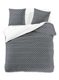 DecoKing Premium 29398 beddengoed 230 x 220 cm, 2 kussenslopen 50 x 75 cm, grafiet geometrisch patroon, dekbedovertrekken, renforcé katoen, mako-satijn, katoensatijn, tweezijdig Ducato Collection, grijs, wit