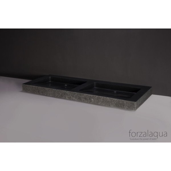 Forzalaqua Palermo Doppio wastafel 140.5x51.5x9cm rechthoek 2 wasbakken geen kraangaten graniet gezoet gebrand antraciet 8010276