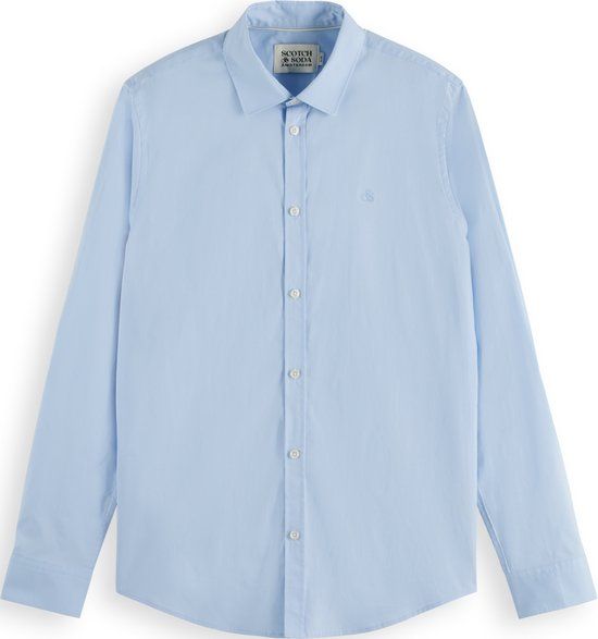 Scotch & Soda CORE - POPLIN SOLID Heren Overhemd - Shirt Blue - Maat XXL