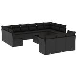 vidaXL 14-delige Loungeset met Kussens, Poly Rattan, Zwart