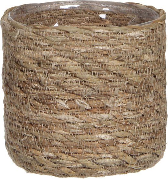 Mica Decorations Plantenpot - rotan - bruin - plantenmand - 12 x 12 cm