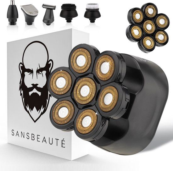 Sansbeauté Skull Sharp Classic 6-in-1 Electric Face & Head Shaver | 7 Blade - Matt Black