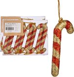 Artesania Cerd 16x stuks kunststof kersthangers zuurstokken rood/goud 11 cm kerstornamenten