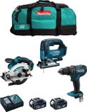 MAKITA Set MK302 (DHP482 + DSS610 + DJV182 + 2 x 5,0 Ah Batteries + DC18RC chargeur + LXT600 mallette)