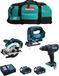 MAKITA Set MK302 (DHP482 + DSS610 + DJV182 + 2 x 5,0 Ah Batteries + DC18RC chargeur + LXT600 mallette)