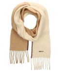 Manfield - Dames - Beige sjaal met beige en bruine details - Katoen - Langwerpig sjaal - Herfst/Winter
