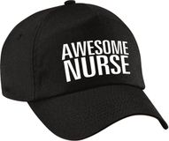 Bellatio Decorations Awesome nurse pet / cap zwart voor dames