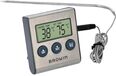 Browin 185609 Food Thermometer with Stainless Steel Probe - 1.5 m, 0-250 °C, Cooking & Grill Thermometer with Timer & Alarm, Electronic LCD Display