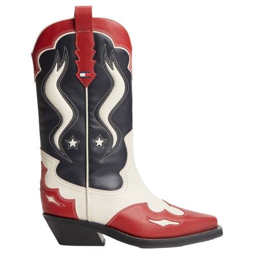 Tommy Jeans western leren cowboy boots - zwart/rood/wit