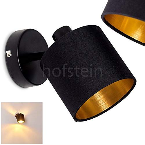 hofstein Wandlamp Alsen, wandlamp van metaal/stof in zwart/goud, 1 lamp, 1 x E14-fitting max. 28 watt, verstelbare wandspot met stoffen kap in retro/vintage design, geschikt voor LED
