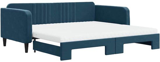 vidaXL Slaapbank met onderschuifbed en 2 matrassen 100x200 cm fluweel blauw