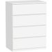 Armoire 4 tiroirs en aggloméré avec glissières métalliques et poignées rainurées, 60x40x80 cm, couleur blanc