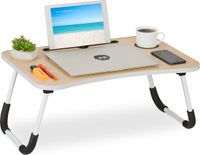 Relaxdays Laptoptafel - Inklapbaar - Met Tablethouder - Lichtbruin/Wit
