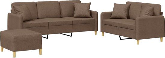 vidaXL 3-delige Loungeset met Kussens Stof Bruin