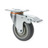 Zwenkwielset, 100 x 31-100 mm, krasbestendige stille wielen van TPR-rubber en verzinkt staal, plaatbevestiging 4 gaten, wielen voor meubels, winkelwagen, werkbanken (1)
