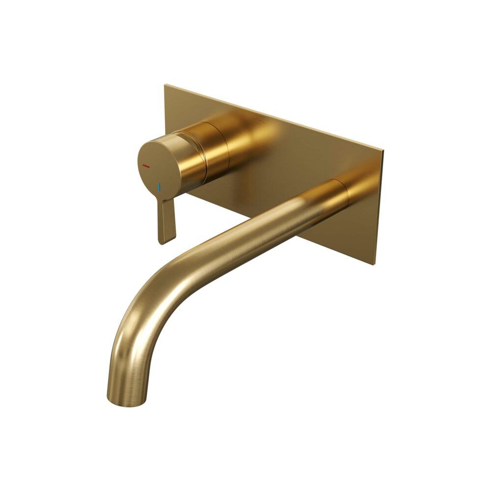 Brauer Gold Edition inbouw wastafelkraan met gebogen uitloop en rechte staaf 20x9 goud