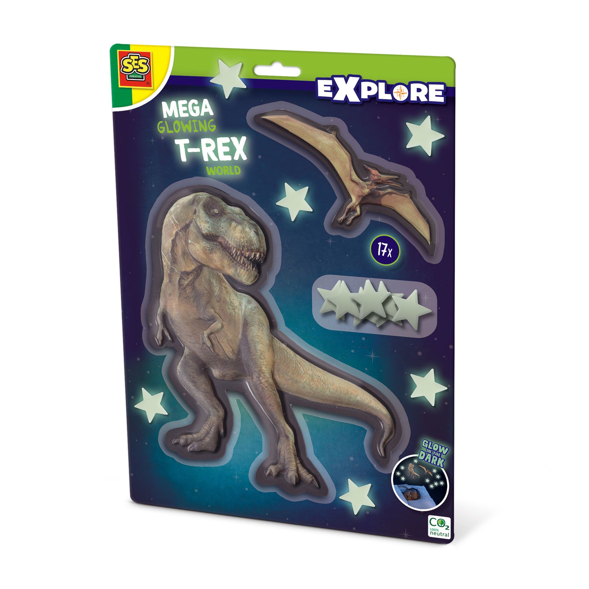 SES - Explore - Mega Glow T-Rex World - glow in the dark - met foam plakkers - leuke slaapkamer decoratie