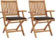vidaXL Fauteuils pliants, 2 pièces, avec coussins taupe, teck massif