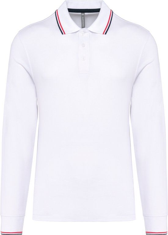 Kariban Heren polo lange mouw K280 - White / Navy / Red - 3XL