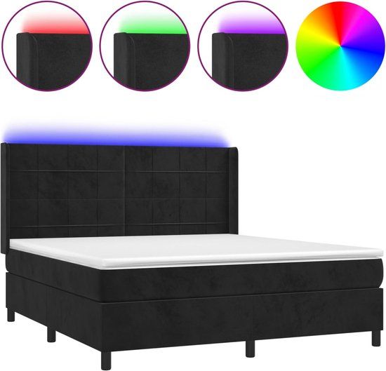 vidaXL Boxspring met matras en LED fluweel zwart 160x200 cm