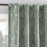 Sun Zero Ambridge Set van 2 geborduurde botanische bladeren geplooide look 100% verduisterende achterkant gordijn paneel paar, 127 x 243 cm, stoffige salie