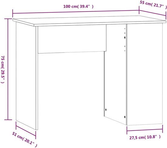 vidaXL Bureau 100x55x75 cm bewerkt hout gerookt eikenkleurig