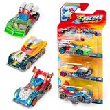 T-Racers Mix'N Race 3-pack - 3-pack verzamelauto's, tweedelig demonteerbaar en met verwisselbare onderdelen, 4 stuks