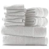 Hearth & Harbor Set van 100% katoen, ultrazacht en zeer absorberend voor strand, spa en badkamer, douchedoeken, 2 badkamers, 2 handen, 6 washandjes, wit
