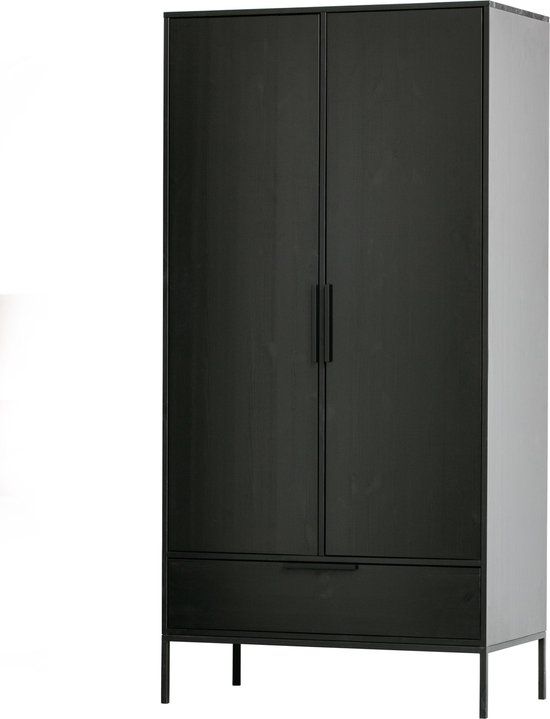 WOOOD Adam 2-Deurs Kledingkast - Grenen - Zwart - 200x100x53cm