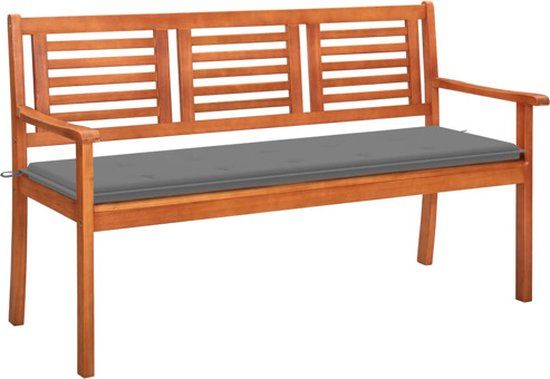 vidaXL Tuinbank 3-zits met kussen 150 cm massief eucalyptushout Grijs