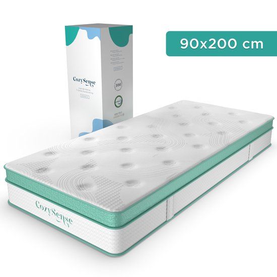 CozySense® Hybride Matras 90x200 cm – Eenpersoons Pocketvering – Traagschuim & Koudschuim – 7-Zones – 25 cm Dik – Medium