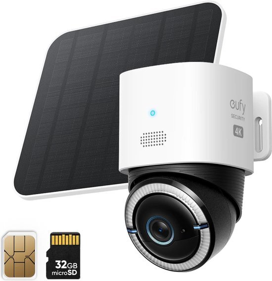 eufy 4G LTE S330 Camera - met WiFi - 4K Pan&amp;Tilt - Volkomen draadloos met zonnepaneel - AI Tracking en 4G verbinding met simkaart