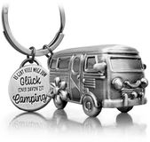 LANOLU Sleutelhanger Camping Geluk, Caravan Cadeau, Camper Cadeau voor Camping en Campers, 3D Trailer Caravan Accessoires Gemaakt van Metaal