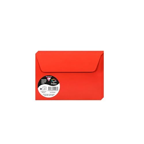 Clairefontaine 55996C, verpakking met 20 zelfklevende enveloppen, formaat C6 (11,4 x 16,2 cm), 120 g, kleur: koraalrood, uitnodiging voor evenementen en correspondentie, Pollen-serie, premium papier glad