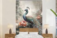 Nr1Wallpaper Fotobehang Pauw - Pauwenveren - Vogel - Jungle - Bloemen - 195x300 cm - Vliesbehang