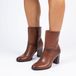 No Stress Dames Cognac Leren Enkellaarsjes met Blokhak - Maat 39