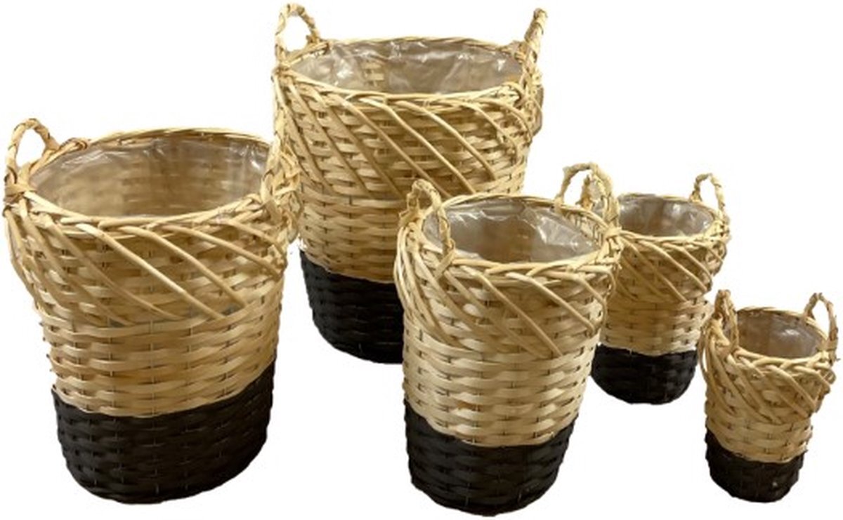 Dijk Natural Collections DKNC - Mand wilg met plastic - 34x38cm - Set van 5 - Grijs