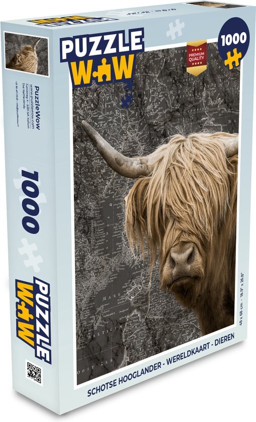 MuchoWow Puzzel Schotse hooglander - Wereldkaart - Dieren - Legpuzzel - Puzzel 1000 stukjes volwassenen