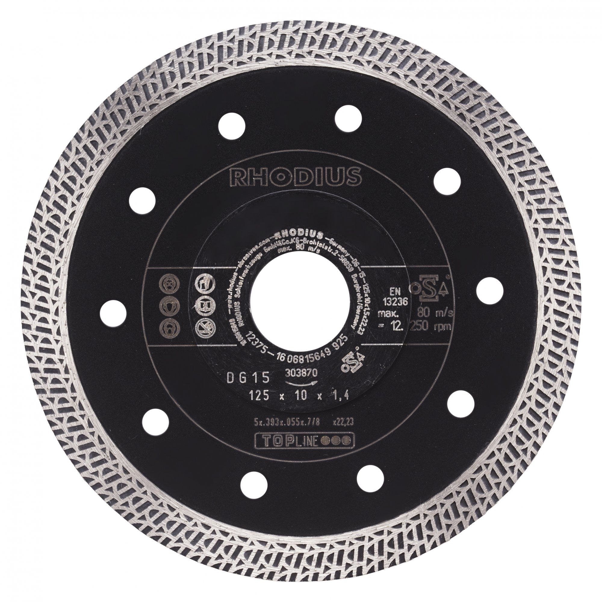 Rhodius TOPline Lll DG15 Diamantdoorslijpschijf - 125 x 22,23 x 10mm - Tegels/Keramiek