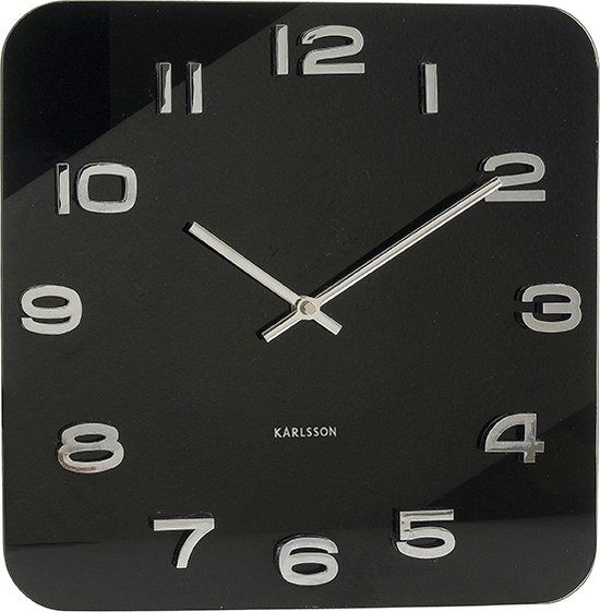 Karlsson Wandklok Vintage - Zwart glas - 35x35cm - Stil uurwerk - Vierkant