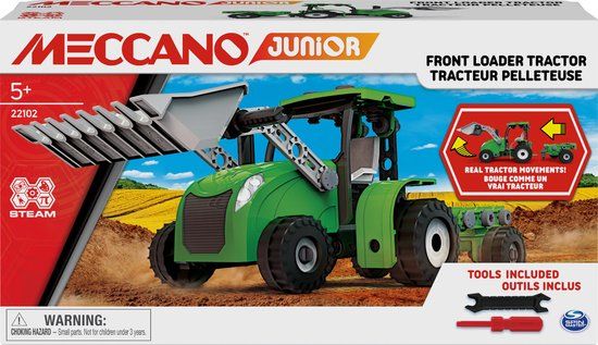 Meccano Junior - Tractor met voorlader bewegende delen en gereedschap - S.T.E.A.M.-bouwpakket