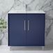 Hudson Reed Meuble lavabo - 80 cm - Plan vasque - À poser - Bleu foncé - Poignées modernes chromées