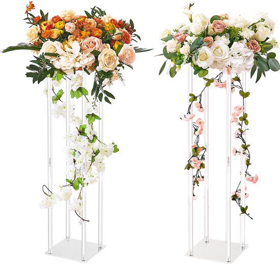 Vevor Set van 2 Vierkante Bloemenkrukjes 20 X 20 X 80 cm Bloemenstandaard Acryl Bijzettafel Moderne Bloemenzuil Acryllaminaat Plantenkruk Plantenstandaard Metalen Standaard voor De Decoratie van Bars Hotels Cafés