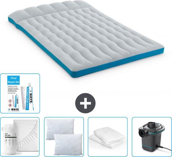 Intex Campingmat - 2-Persoons - 127 x 193 x 24 cm - Grijs - Inclusief Hoeslaken, Kussen, Pomp, Reparatieset en Kussenbeschermer