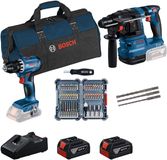 Bosch Professional 18V Toolkit - Combiset - GSR 18V-45 + GBH 18V-22 + 2x GBA 18V 4.0 Ah batterie et chargeur GAL 18V-40 + jeu de 45 embouts de vissage avec tournevis + jeu de 3 forets à percussion SDS-Plus-5