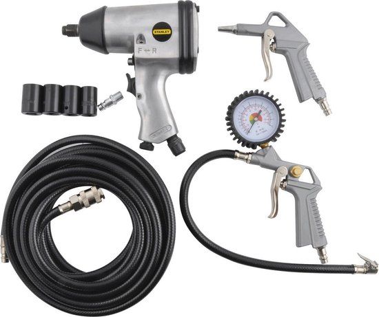 Stanley pneumatische luchtset - slagmoersleutel slang blaaspistool bandenpistool 8-delig