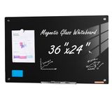 VEVOR Magnetisch Glazen Whiteboard, Droog Uitwisbaar Bord 90 X 60 cm, Aan De Muur Gemonteerd Groot Wit Glazen Bord Zonder Frame, met Pennenbak, Een Gum En 2 Pennen, Magneetbord Zwart