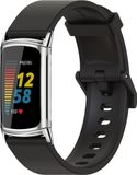 By Qubix Qubix - Compatible Fitbit bandje - Geschikt voor Fitbit Charge 5 - Fitbit Charge 6 Extra soft siliconen bandje - Zwart + zilveren connector - Horlogeband - smartwatchbandje