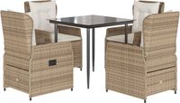 vidaXL Ensemble de jardin 5 pièces avec coussins, beige, polyrotin